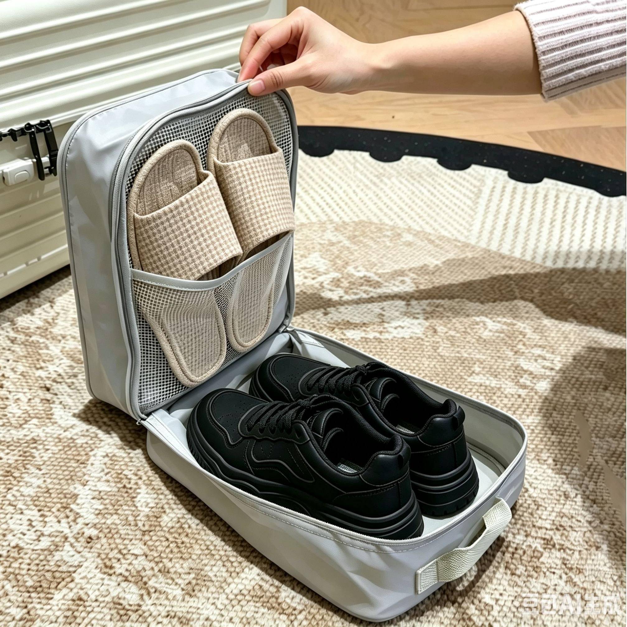 Double-layer travel shoe bag, large capacity, dustproof and breathable sports shoe storage bag, business trip portable shoe box and shoe cover