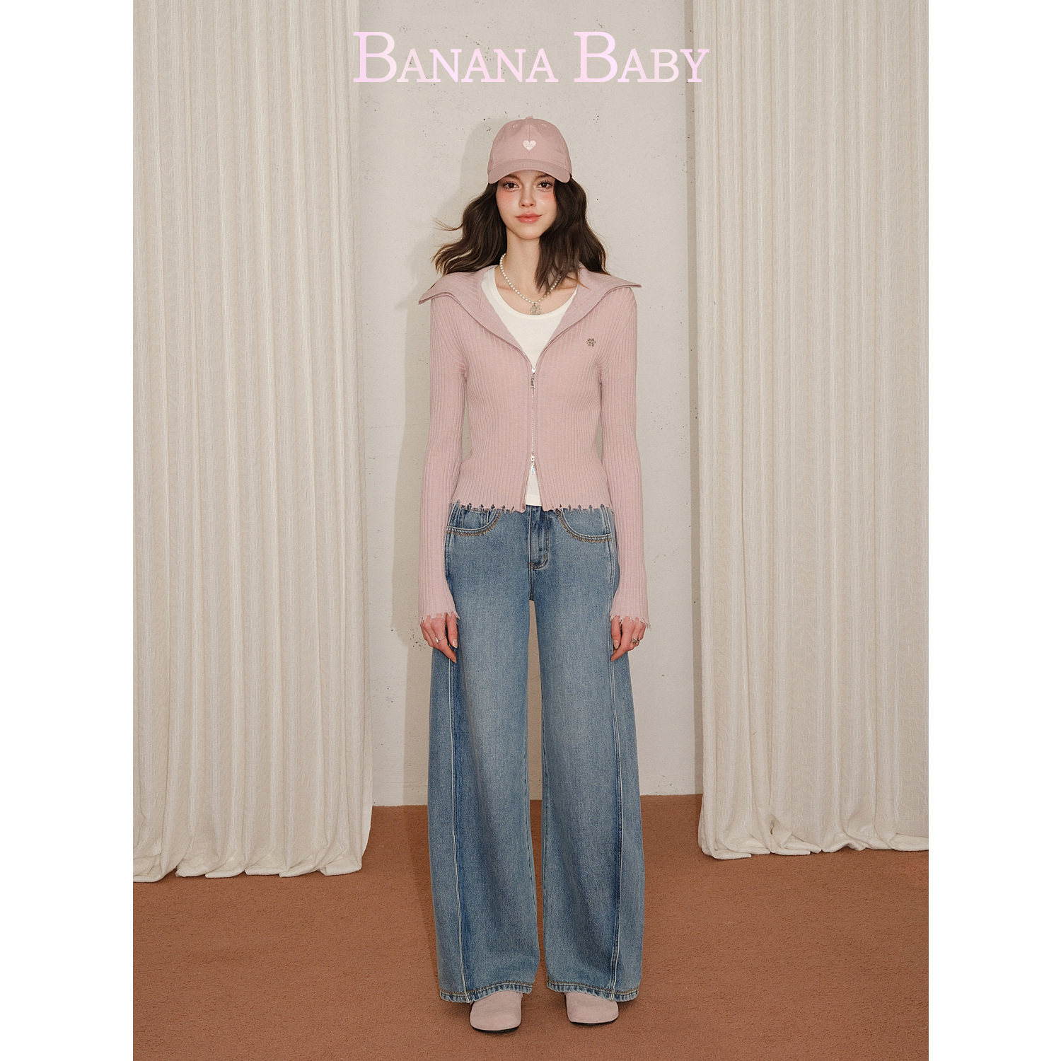 BANANA BABY2026年春新款复古高腰显瘦镰刀牛仔裤直筒设计感长裤