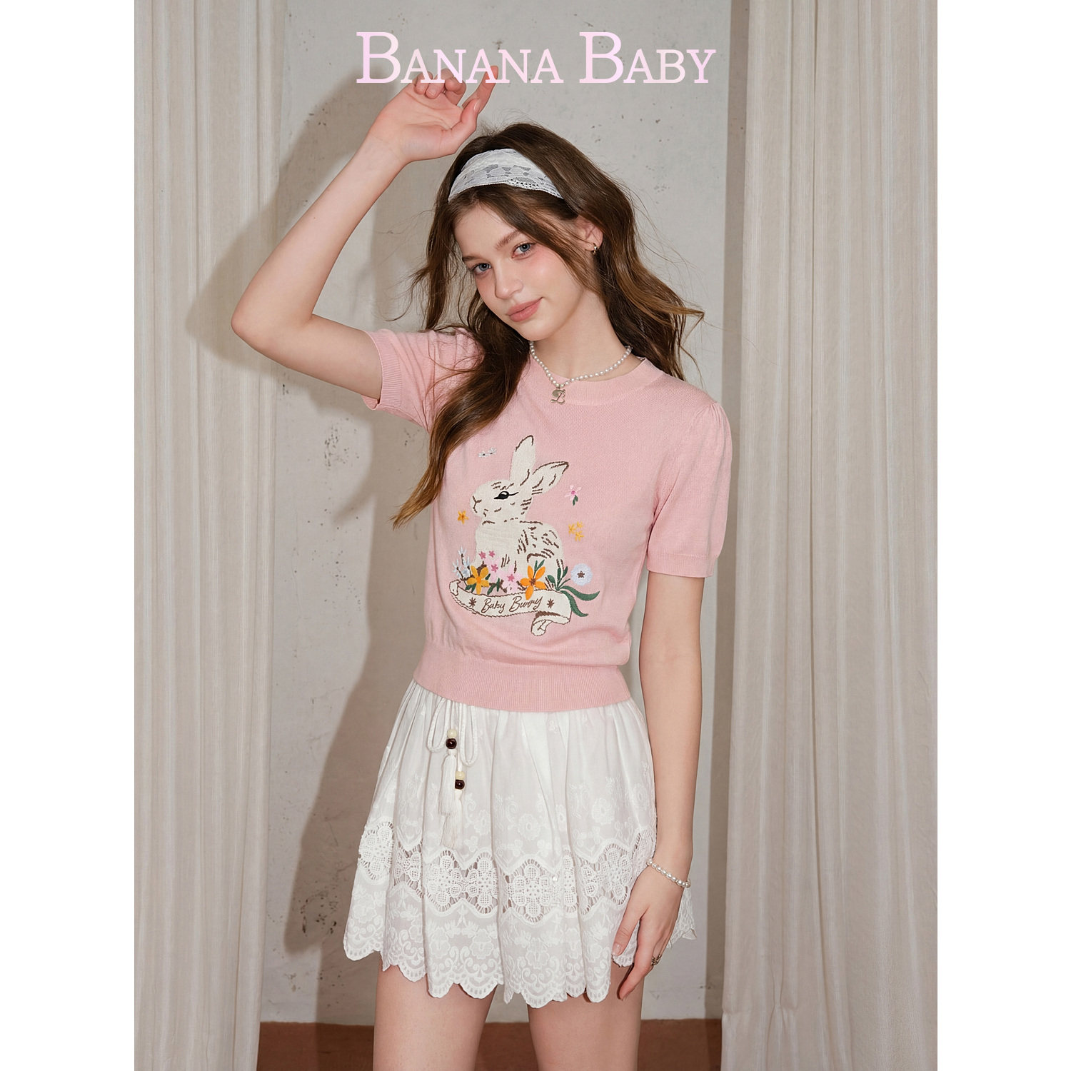 【郜思雯同款】BANANA BABY2025年冬季新款绵羊毛提花毛衫女毛衣