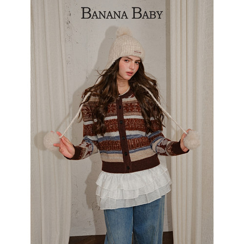 【绵羊毛】BANANA BABY2025年冬季新款费尔岛针织开衫女软糯毛衣 - 图2
