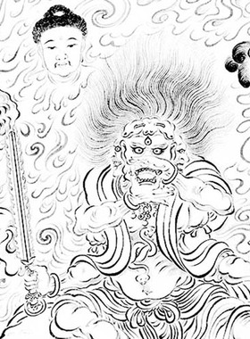 工笔画白描底稿送子天王图古画