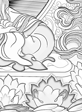 工笔画白描底稿唐卡条幅文殊师利