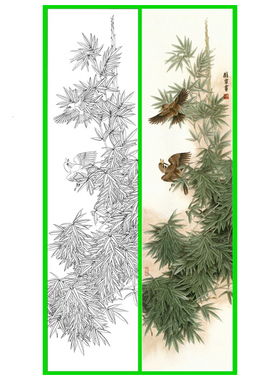 梅兰竹菊四条屏工笔画底稿花鸟