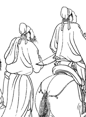 古画《游骑图》工笔画白描底稿