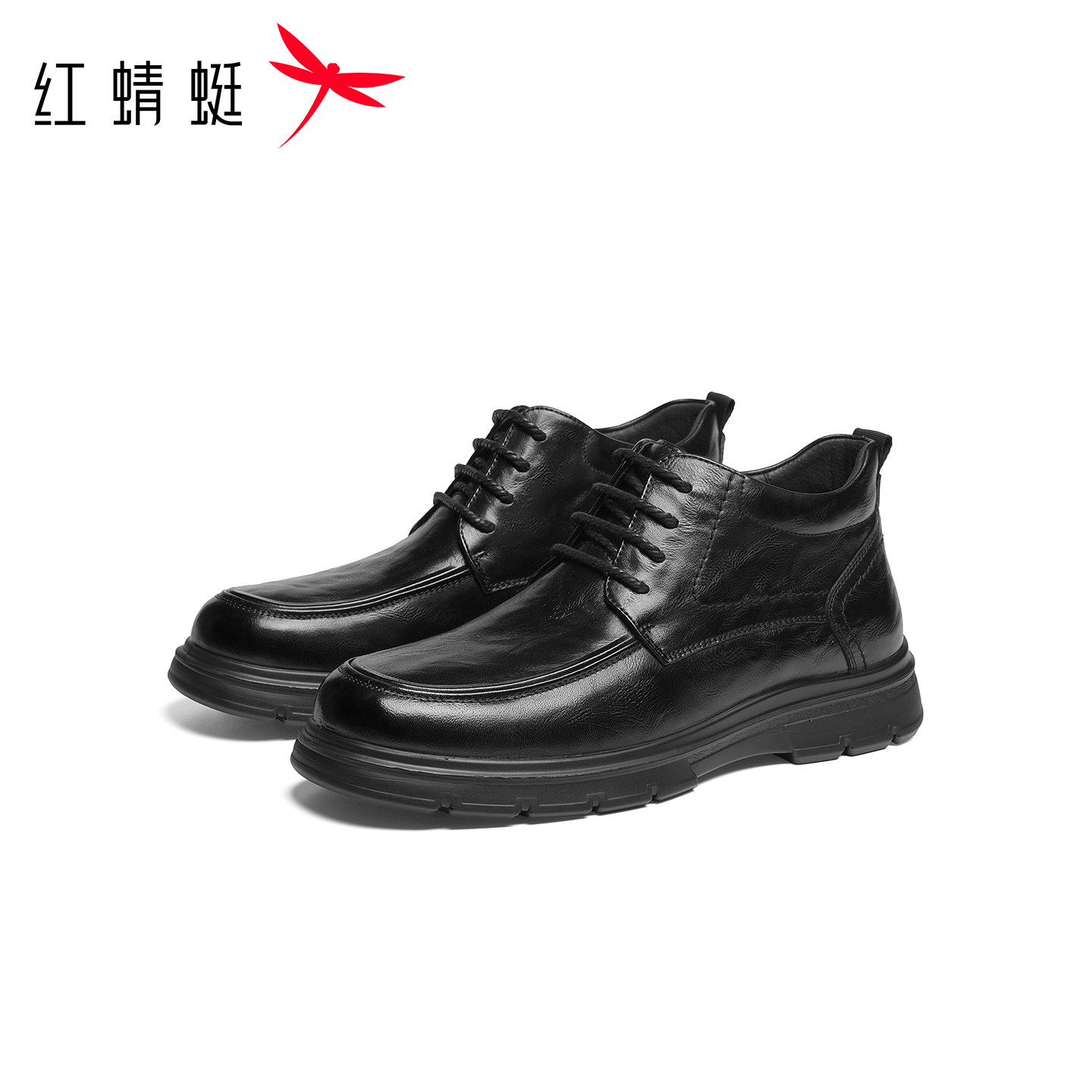红蜻蜓高帮鞋2025冬季新款男鞋厚底系带休闲皮鞋加绒保暖爸爸棉鞋,淘宝优惠券,粉丝福利购,淘宝优惠卷