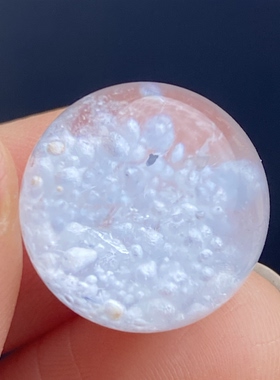 天然水晶浅蓝兔毛毛团吊坠圆珠DIY水晶单珠饰品项链15.5mm