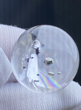 天然水晶包裹体黄铜矿彩虹吊坠圆珠DIY铜矿单珠饰品项链16mm