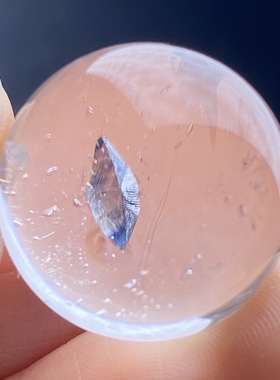 天然水晶包裹体七彩蓝矿吊坠圆珠DIY锐钛矿单珠饰品项链19.5mm
