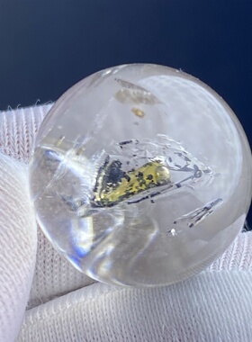 天然水晶包裹体荧光油胆吊坠圆珠DIY水胆项链饰品挂坠16mm