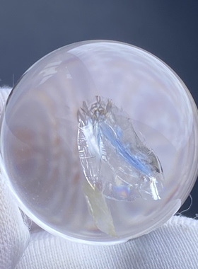天然水晶包裹体蓝碧玺吊坠圆珠DIY碧玺单珠饰品项链20mm一物一图