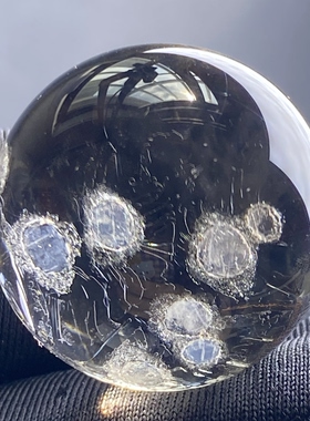 天然水晶包裹体蓝色矿石吊坠圆珠DIY矿石单珠饰品项链22mm