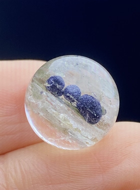 天然水晶包裹体蓝矿花吊坠圆珠DIY矿石单珠奇石饰品12.5mm