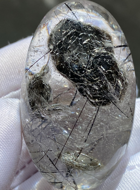 天然水晶包裹体绿矿花黑发晶吊坠男女款水晶项坠毛衣链饰品