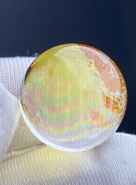天然水晶包裹体彩虹黄胶花吊坠圆珠DIY胶花单珠饰品项链15mm