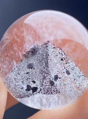 天然水晶包裹体双色幽灵银山吊坠圆珠DIY水晶单珠饰品项链22.5mm