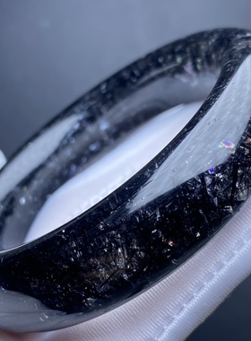 天然水晶七彩黑发晶手镯圈口55mm 一物一图