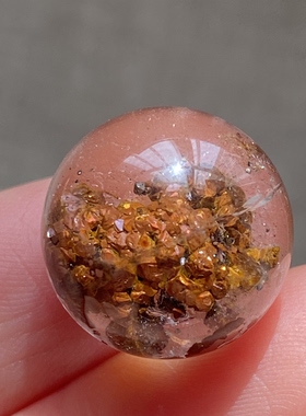 天然水晶包裹体双色铜矿吊坠圆珠DIY矿石单珠饰品项链15.5mm