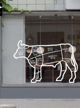 白色涮牛肉时间落地玻璃贴纸窗花墙贴火锅饭店无胶静电布置装饰