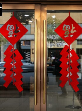 春节鞭炮福字银行新年饭店窗花