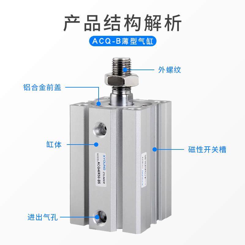 外牙超薄气缸ACQ63X50-B带磁薄型气缸ACQ63X75-S气动ACQ63X25-图2