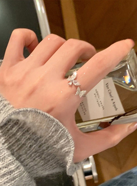 开口蝴蝶戒指双蝴蝶戒指女
