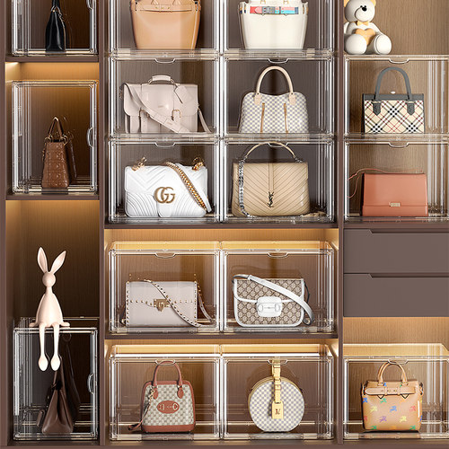 包包收纳神器家用亚克力透明展示柜密封置物架展示盒储物柜防尘罩 - 图3