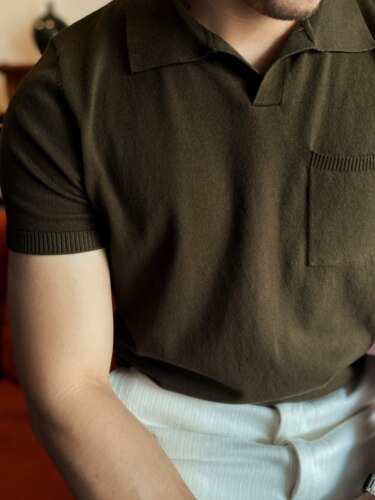 柴米意式马球Polo衫knit shirt美式复古纯棉针织T恤阿美咔叽夏季 - 图0