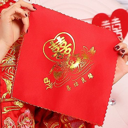 新娘陪嫁嫁妆红手帕喜帕红色小方形手绢换喜字方巾结婚礼新人用品 - 图0