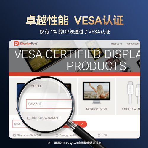山泽【VESA认证】DP线2.1满血16K超高清视频线80G电脑显卡连接线 - 图0