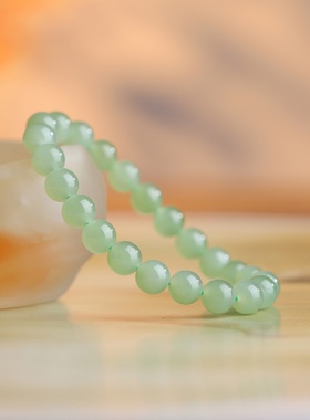 和田玉手串女晴水绿冰葡萄圆珠