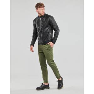 代购SELECTED思莱德男士夹克保暖耐用黑色皮革日常街头皮衣爆款