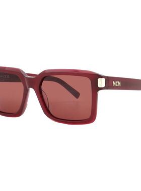 代购MCM男女太阳镜防紫外线非偏光清晰视野耐磨损方形酒红色全框