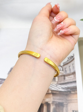 越南沙金福字开口手鐲女士久不掉色平安喜乐镯子黄铜合金仿真饰品