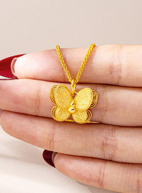 爆款设计感镶钻蝴蝶吊坠女越南沙金轻奢风坠子高级感久不掉色饰品