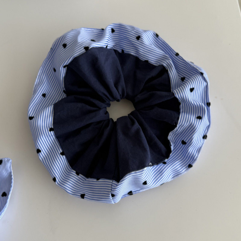 韩系蓝色条纹爱心双层褶皱大肠发圈女丸子头发绳皮筋马尾头绳发饰,淘宝优惠券,粉丝福利购,淘宝优惠卷