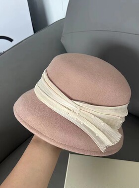 小赫本黑色法式复古灯罩帽显脸小