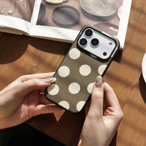 里面LM｜波点手机壳红白圆波普安迪适用iphone17proMax华为Pura 80三星定制手工质感色个性真皮小众不撞壳 - 图0
