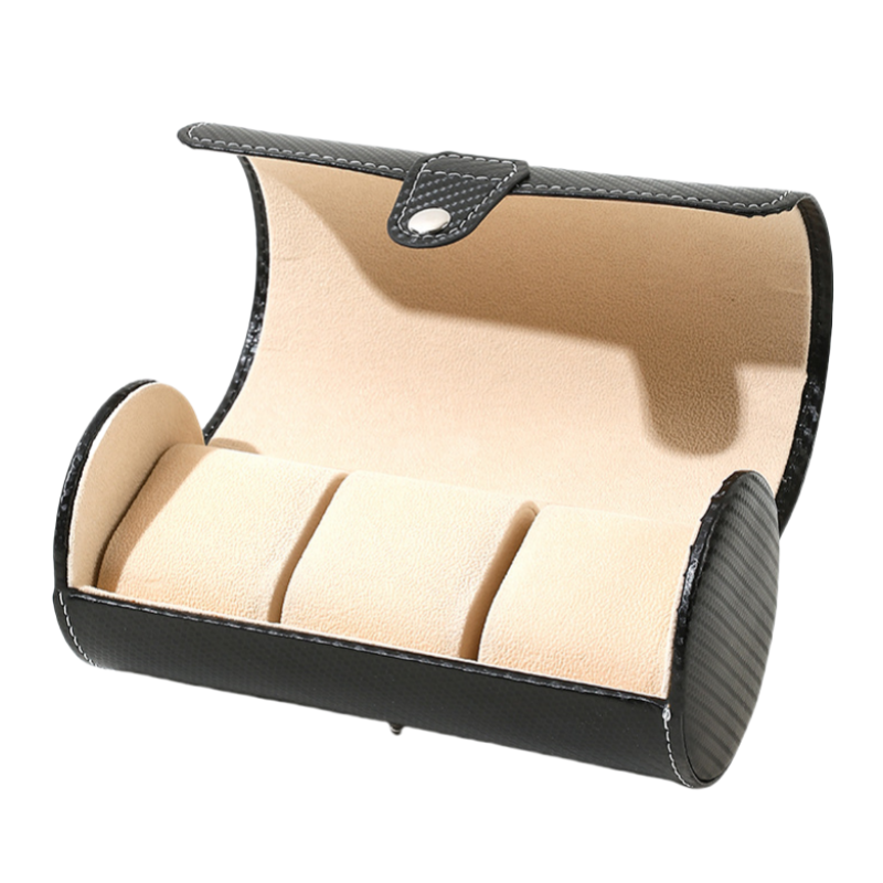 手表收纳盒 碳纤纹棕色PU皮3只装腕表机械表收藏包礼品盒便携防尘 - 图3