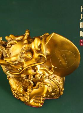 黄铜日月神兽铜睚眦中式店铺摆件