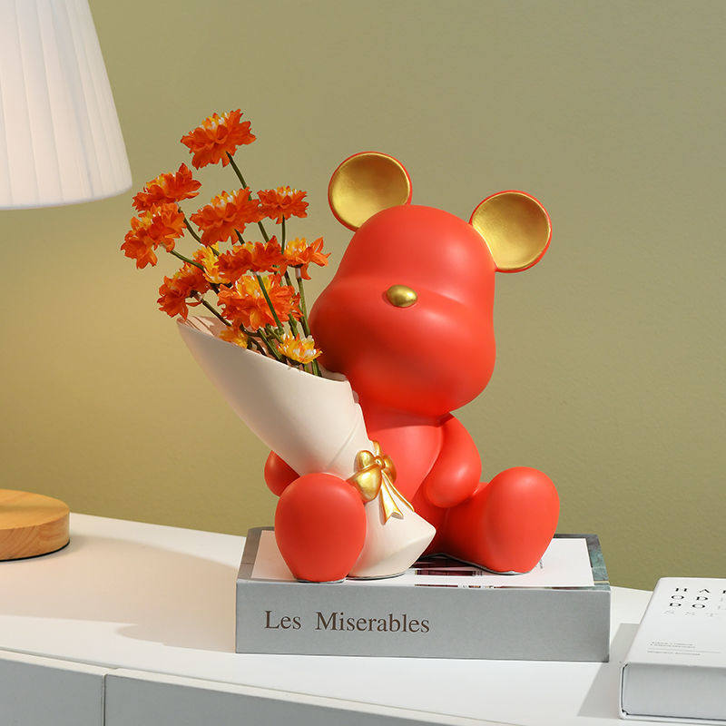 网红ins暴力熊花瓶插花仿真花假花客厅电视酒柜装饰品摆件高级感,淘宝优惠券,粉丝福利购,淘宝优惠卷