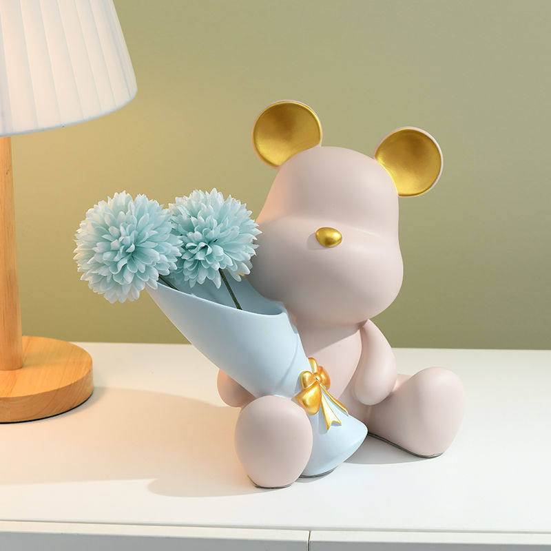 网红ins暴力熊花瓶插花仿真花假花客厅电视酒柜装饰品摆件高级感,淘宝优惠券,粉丝福利购,淘宝优惠卷