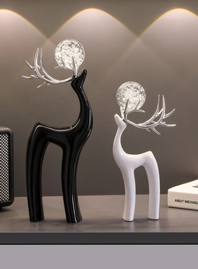 招财麋鹿水晶球摆件酒柜摆件