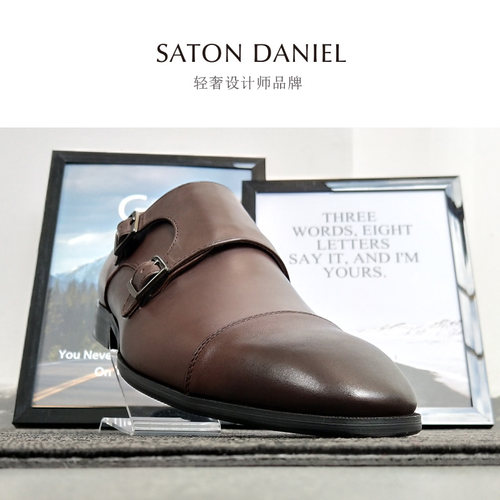 Monk英伦孟克鞋尖头真皮鞋搭扣僧侣男鞋商务正装小码37 Men Shoes - 图2