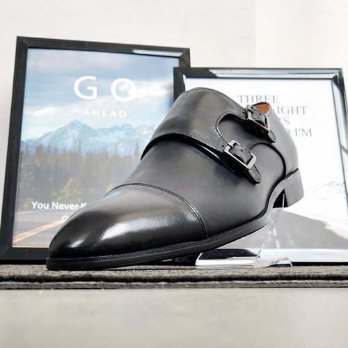 Monk英伦孟克鞋尖头真皮鞋搭扣僧侣男鞋商务正装小码37 Men Shoes - 图1