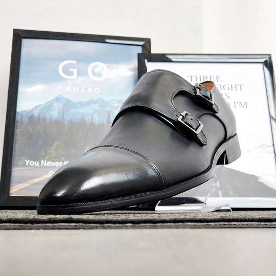 Monk英伦孟克鞋尖头真皮鞋搭扣僧侣男鞋商务正装小码37 Men Shoes
