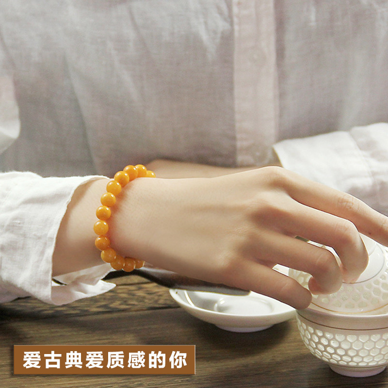 天然蜜蜡手串女款老蜜鸡油黄手链 慕梵珠宝手饰