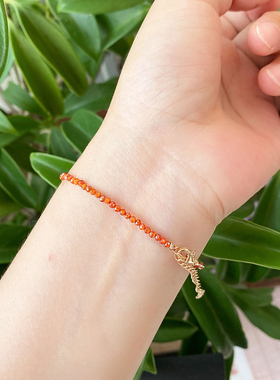 真品切面天然橙红石榴手链