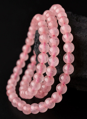 天然粉水晶三圈手链桃花粉晶多圈