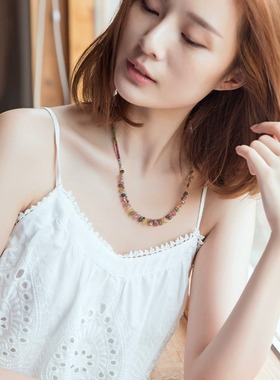 水滴形天然彩虹碧玺公主链项链