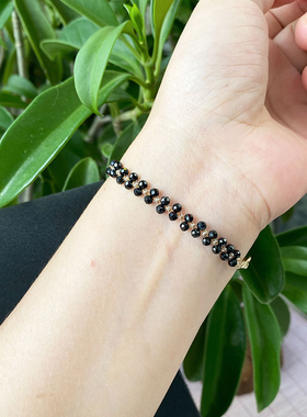 天然黑尖晶石手链切角双排黑水晶